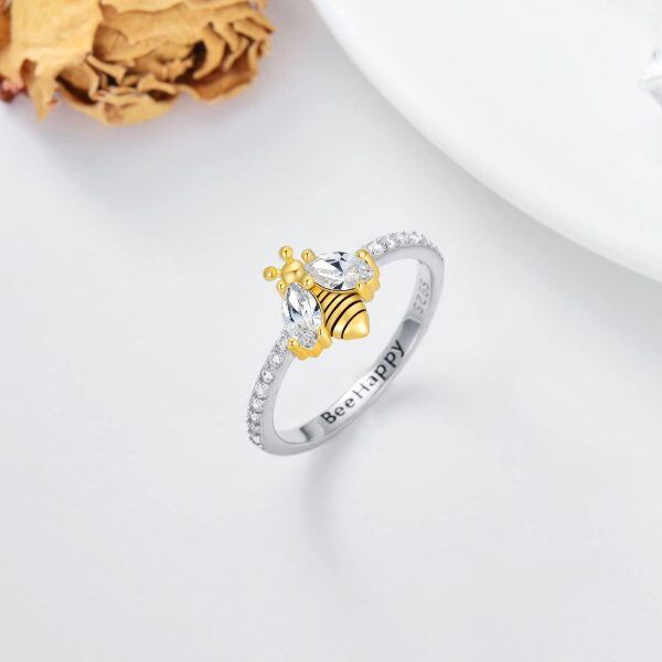 Sterling Silver Bee Band with Crystal Promise Ring-3