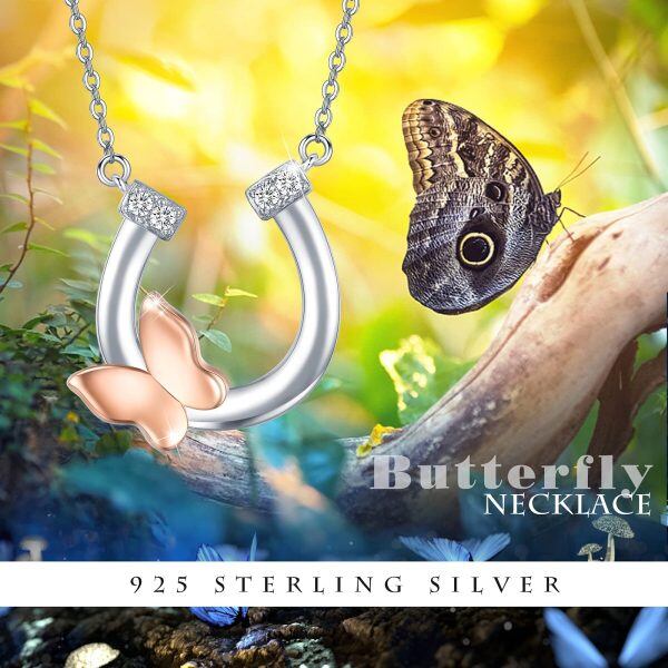 Sterling Silver Horseshoe Butterfly Necklace-5