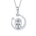 wholesale 925 Sterling Silver Owl on Moon Graduation Pendant Necklace for Women-0-0