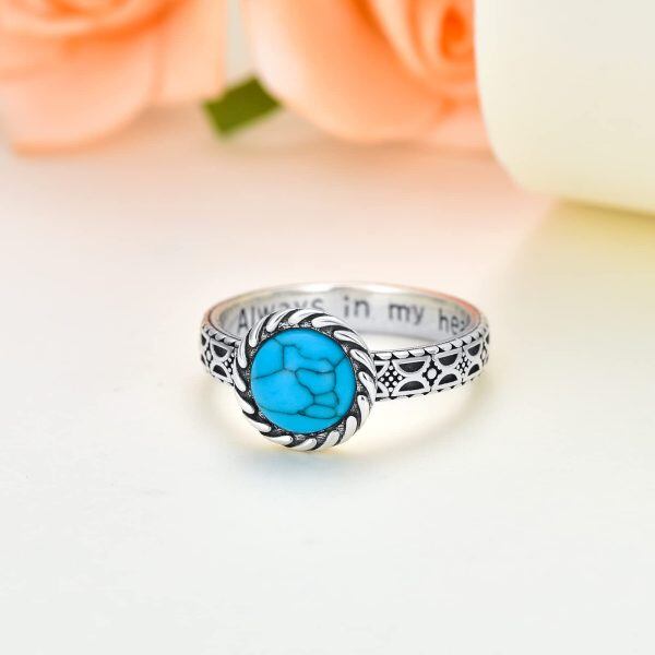 Sterling Silver Vintage Round Shaped Turquoise Ring -4