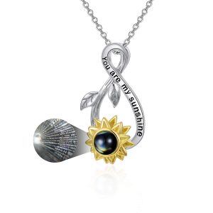 Sterling Silver Sunflower Projection 100 Languages Necklace-0