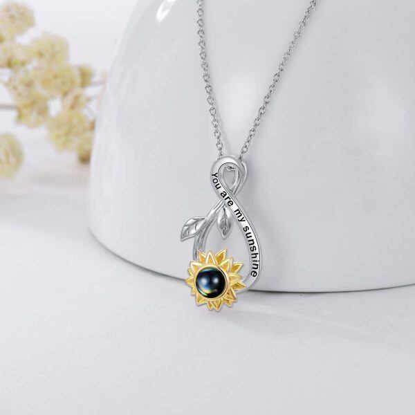 Sterling Silver Sunflower Projection 100 Languages Necklace-1