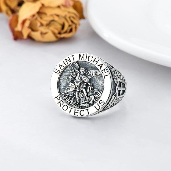 Sterling Sliver Saint Michael Religious Medal Coin Ring -1