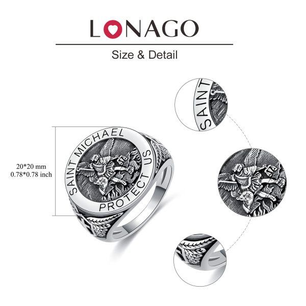 Sterling Sliver Saint Michael Religious Medal Coin Ring -5