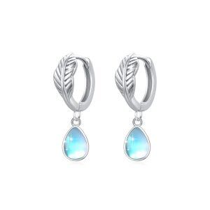 Sterling Silver Feather Moonstone Earrings -0