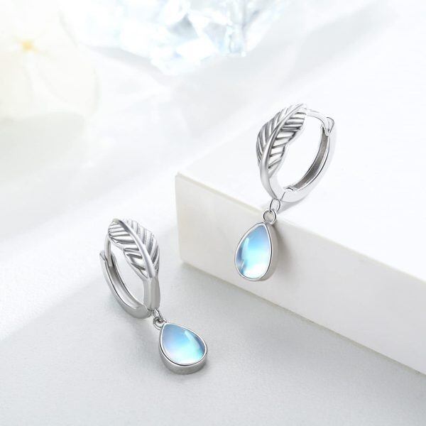 Sterling Silver Feather Moonstone Earrings -4