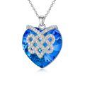 wholesale 925 Sterling Silver Metal Blue Crystal Celtic Knot Heart Pendant Necklace - Irish s for Women-0-0
