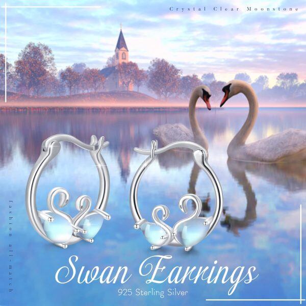 Sterling Silver Cute Animal Swan Stud Earrings -5