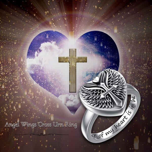 Sterling Silver Cross Urn Cremation Rings-3