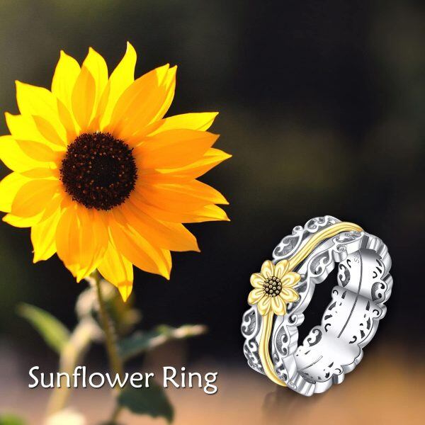 Sterling Silver Filigree Sunflower Fidget Rings -1