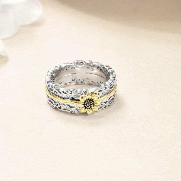 Sterling Silver Filigree Sunflower Fidget Rings -4