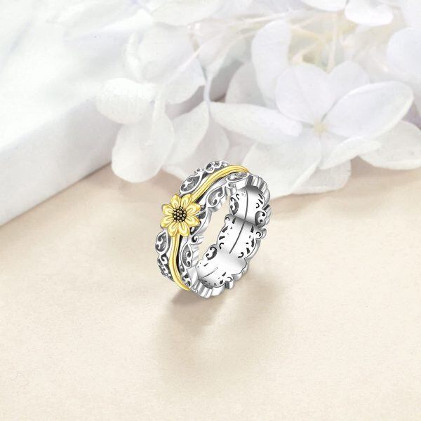 Sterling Silver Filigree Sunflower Fidget Rings -5