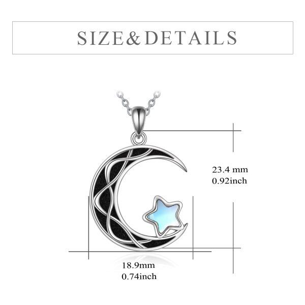 Sterling Silver Crescent Moon Star Necklace-3