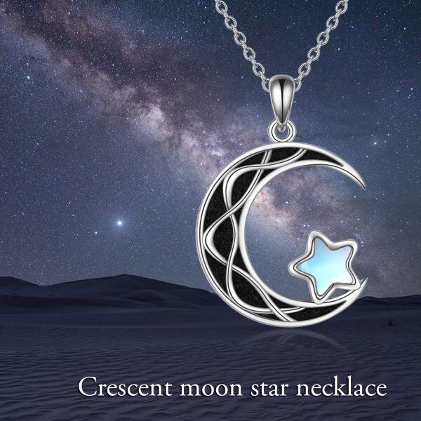 Sterling Silver Crescent Moon Star Necklace-4