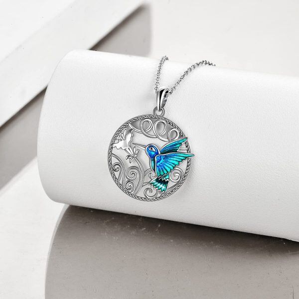 Sterling Silver Hummingbird with Flowers Pendant Necklace -1