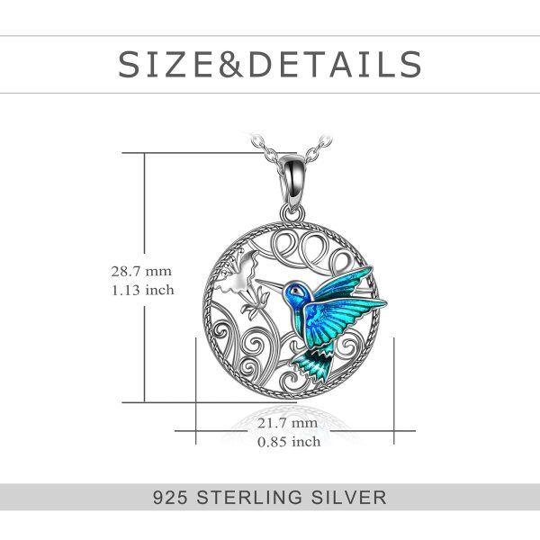 Sterling Silver Hummingbird with Flowers Pendant Necklace -3