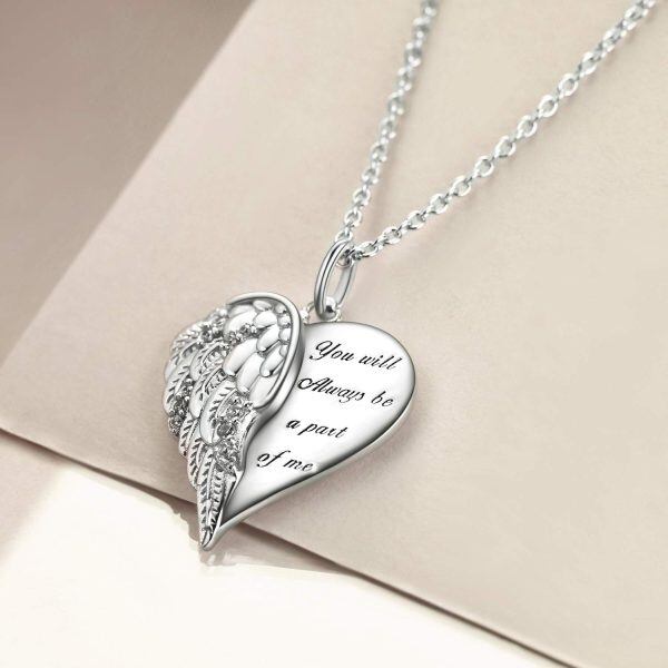 Sterling Silver Guardian Angel Wings Heart Necklace -1