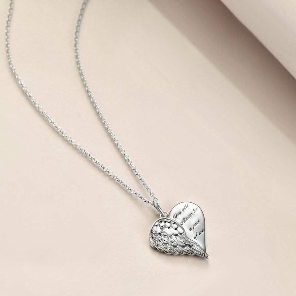 Sterling Silver Guardian Angel Wings Heart Necklace -2