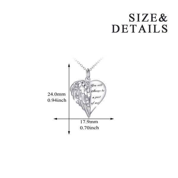 Sterling Silver Guardian Angel Wings Heart Necklace -3