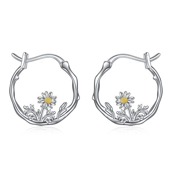 Sterling Silver Sunflower Hoop Earrings -0