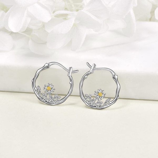 Sterling Silver Sunflower Hoop Earrings -1