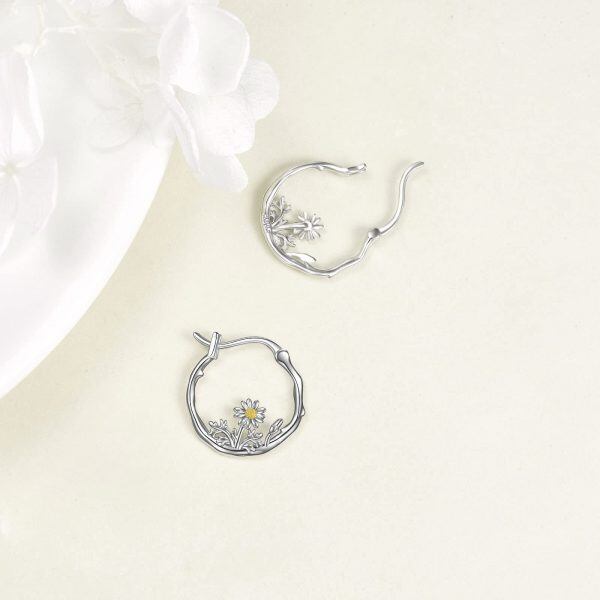 Sterling Silver Sunflower Hoop Earrings -2