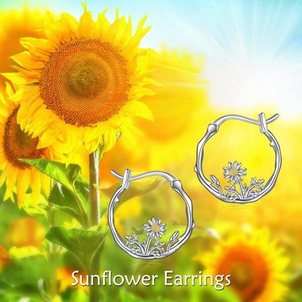 Sterling Silver Sunflower Hoop Earrings -4