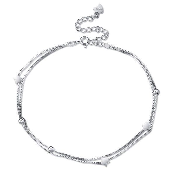 Sterling Silver Stars Anklet Double Layered Chain Ankle Bracelets-0