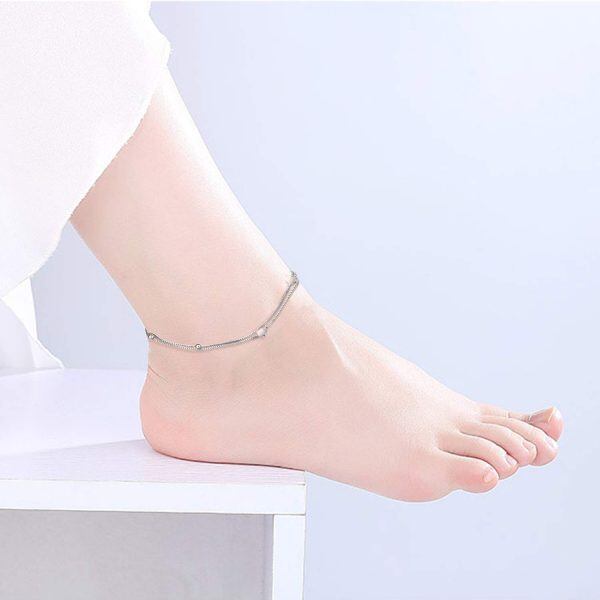 Sterling Silver Stars Anklet Double Layered Chain Ankle Bracelets-5