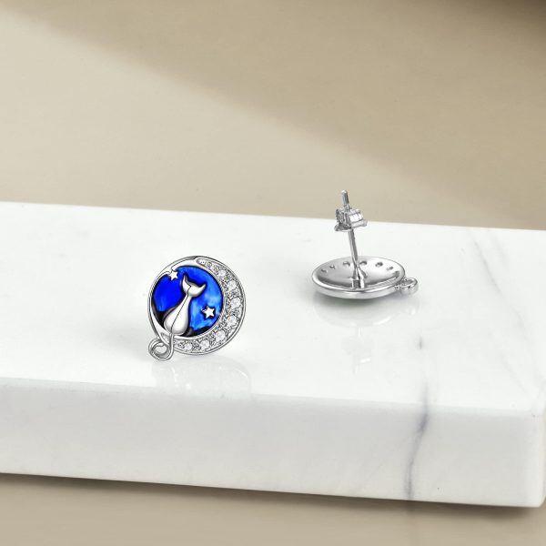 Sterling Silver Cat Stud Earrings-2