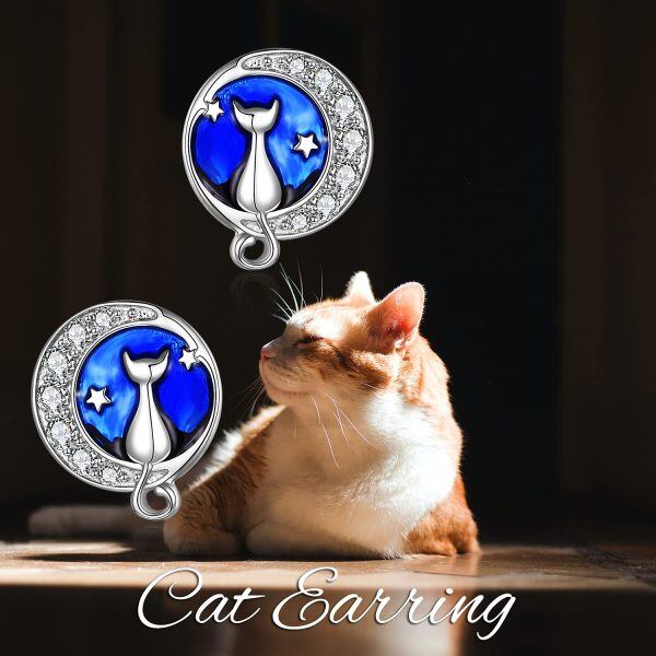 Sterling Silver Cat Stud Earrings-4