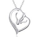 wholesale Sterling Silver Stone Double Horse Head Heart Pendant Necklace 45 7cm Gift for Women Girls - Rhodium Plated-0-0