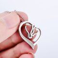wholesale Sterling Silver Stone Double Horse Head Heart Pendant Necklace 45 7cm Gift for Women Girls - Rhodium Plated-0-1