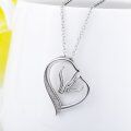 wholesale Sterling Silver Stone Double Horse Head Heart Pendant Necklace 45 7cm Gift for Women Girls - Rhodium Plated-0-2