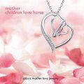 wholesale Sterling Silver Stone Double Horse Head Heart Pendant Necklace 45 7cm Gift for Women Girls - Rhodium Plated-0-3