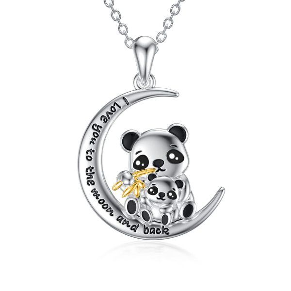 Sterling Silver I Love You to The Moon and Back Panda Necklace -0