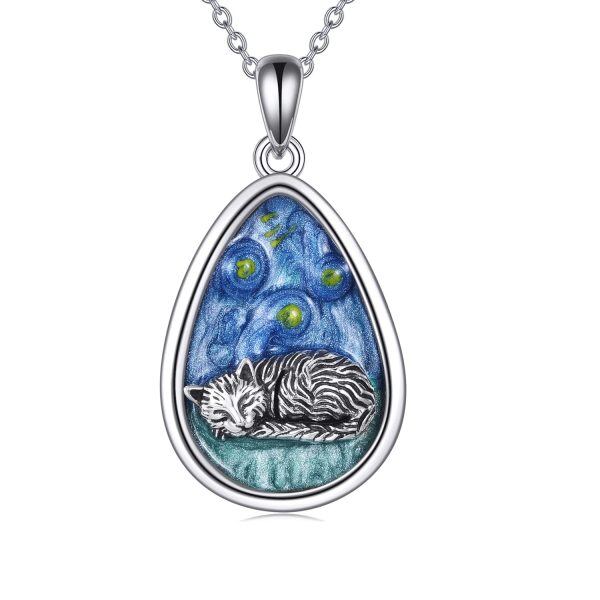 Sterling Silver Starry Sky Cat Necklace -0