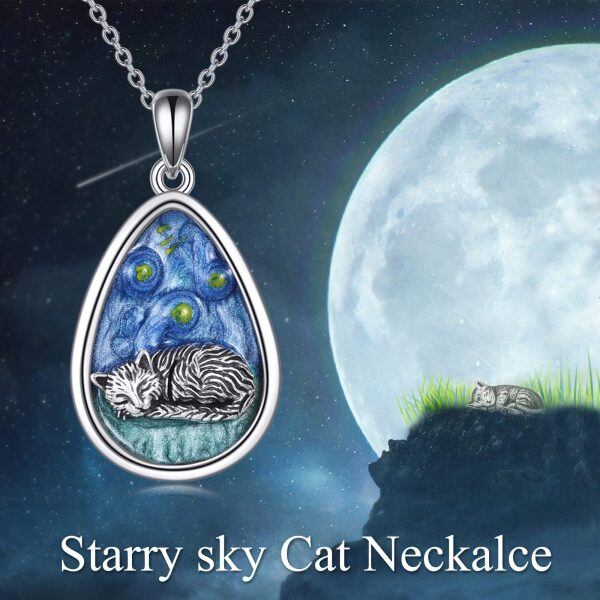 Sterling Silver Starry Sky Cat Necklace -5