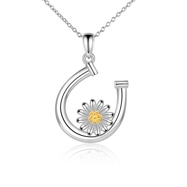 Sterling Silver Horseshoe Daisy Necklace-0