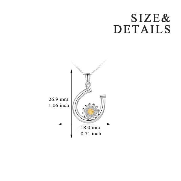 Sterling Silver Horseshoe Daisy Necklace-3