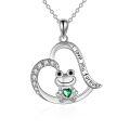 wholesale 925 Sterling Silver Green CZ Frog Heart Pendant Necklace for Women-0-0