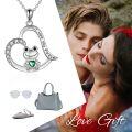 wholesale 925 Sterling Silver Green CZ Frog Heart Pendant Necklace for Women-0-5