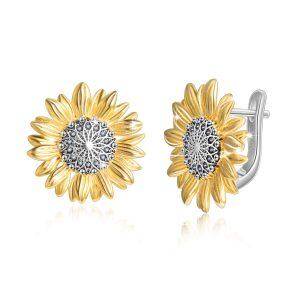 Sterling Silver Sunflower Hoop Earrings -0