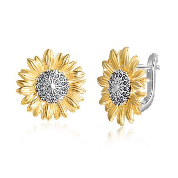 Sterling Silver Sunflower Hoop Earrings -0