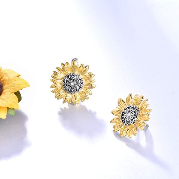 Sterling Silver Sunflower Hoop Earrings -3