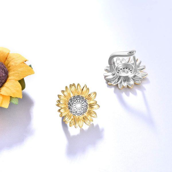 Sterling Silver Sunflower Hoop Earrings -4