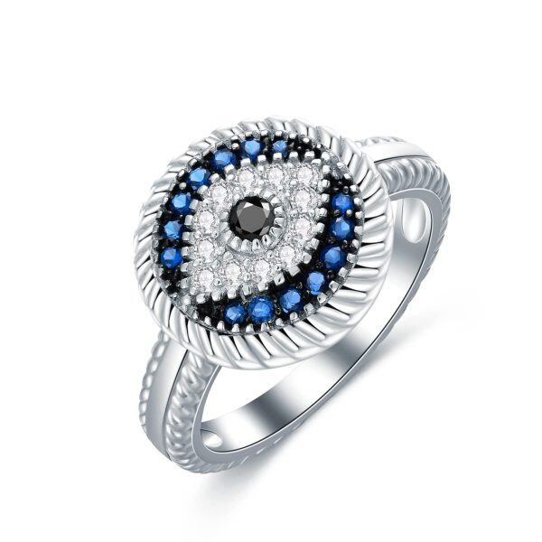 Sterling Silver Evil Eye Ring Spiritual Turkish Ring -0