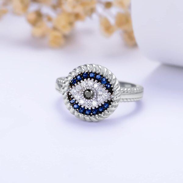 Sterling Silver Evil Eye Ring Spiritual Turkish Ring -1