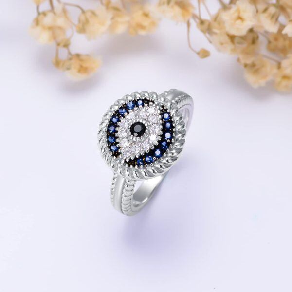 Sterling Silver Evil Eye Ring Spiritual Turkish Ring -2