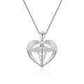 wholesale 925 Sterling Silver Heart-Shaped Caduceus Angel Wing Pendant Necklace for Nurses-0-0